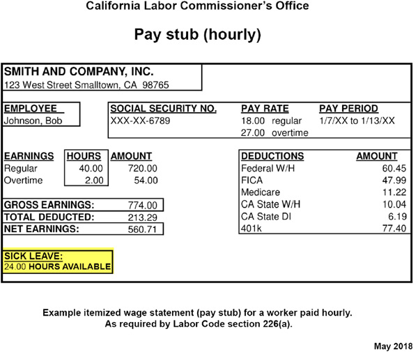 California Pay Stub Template